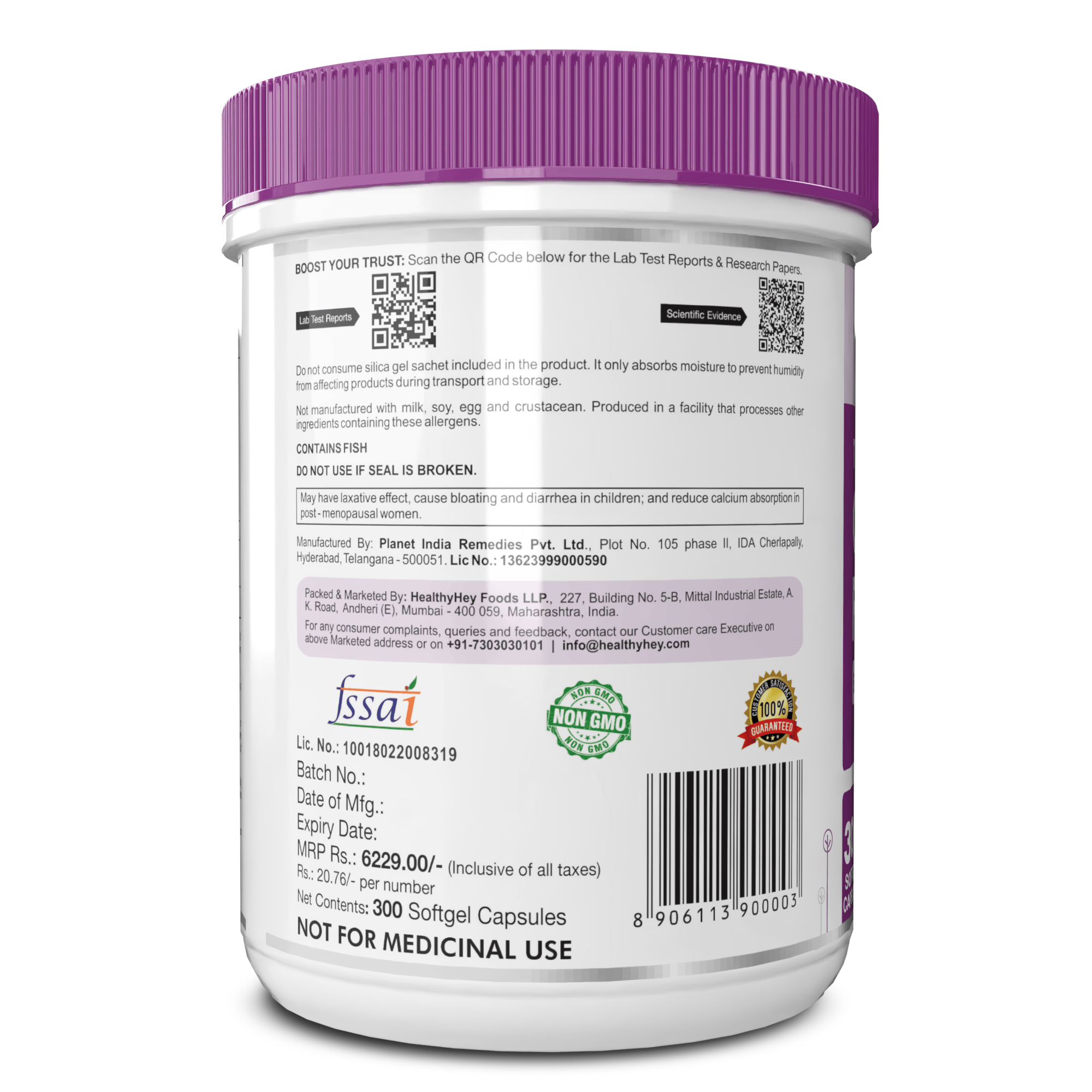 HealthyHey Nutrition Softgels Fish Oil - Omega 3, Support Heart,Brain skin, Hair & Eye Health (2000 Mg) Burpless (600 EPA & 400 DHA)