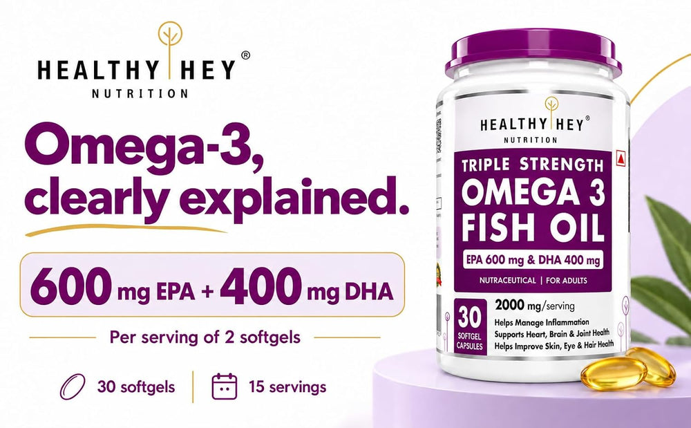 HealthyHey Nutrition Softgels HealthyHey Omega 3 Fish Oil | 2000 mg per 2 Softgels | EPA 600 mg + DHA 400 mg | Burpless