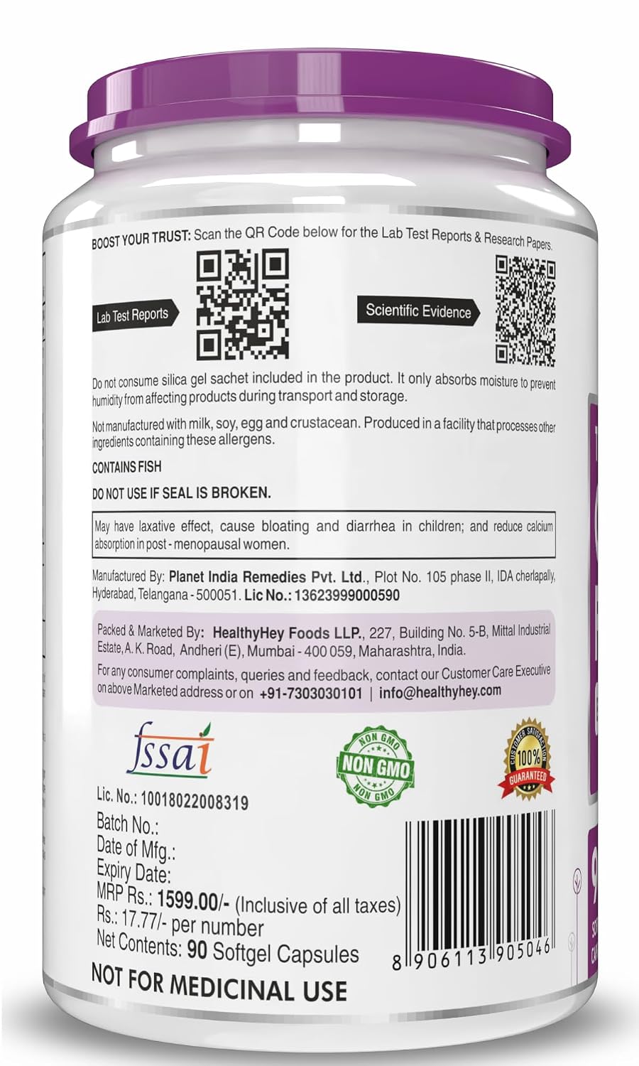 HealthyHey Nutrition Softgels HealthyHey Omega 3 Fish Oil | 2000 mg per 2 Softgels | EPA 600 mg + DHA 400 mg | Burpless
