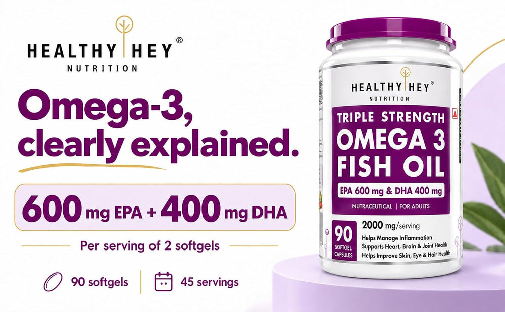 HealthyHey Nutrition Softgels HealthyHey Omega 3 Fish Oil | 2000 mg per 2 Softgels | EPA 600 mg + DHA 400 mg | Burpless
