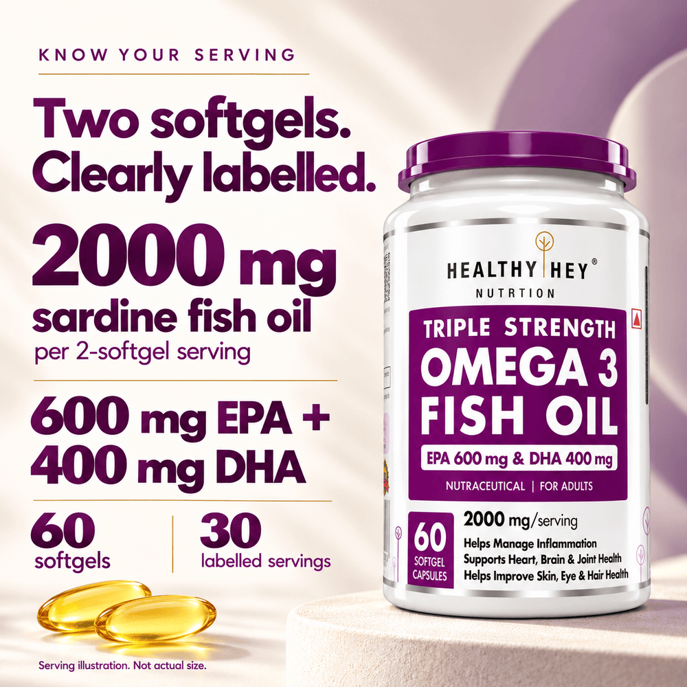 HealthyHey Nutrition Softgels HealthyHey Omega 3 Fish Oil | 2000 mg per 2 Softgels | EPA 600 mg + DHA 400 mg | Burpless