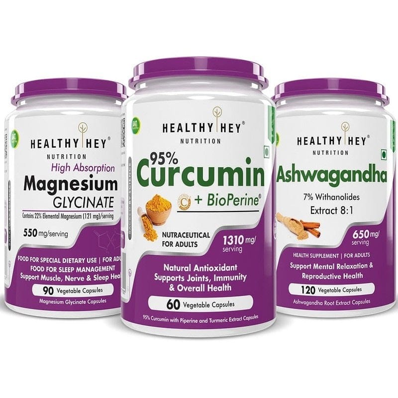 HealthyHey Nutrition Ultimate Sleep Trio with Ashwagandha, Curcumin & Magnesium Glycinate