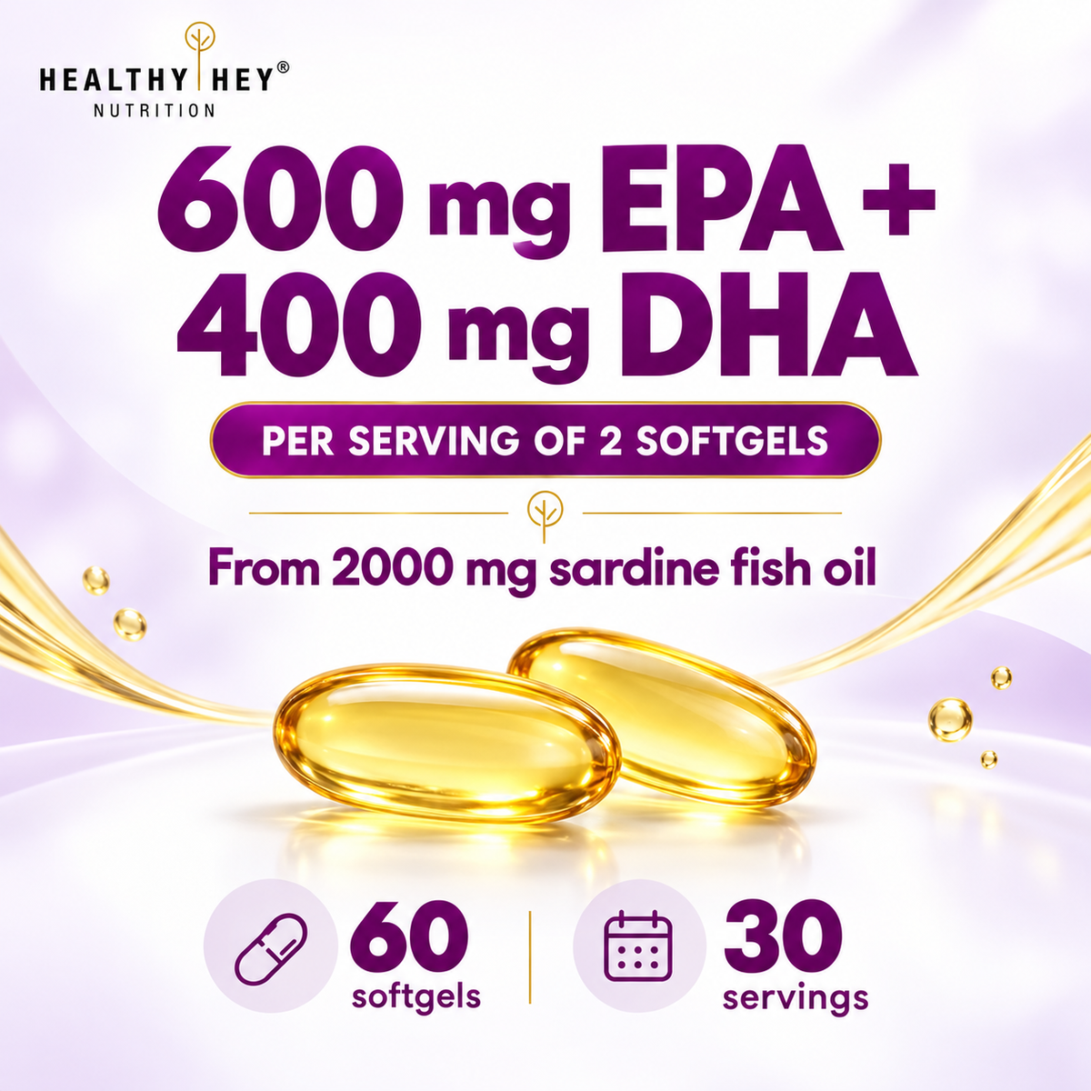 HealthyHey Omega 3 fish oil 60 softgels gallery image 02