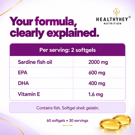 HealthyHey Omega 3 fish oil 60 softgels gallery image 06
