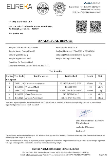 HealthyHey Omega 3 fish oil original lab report