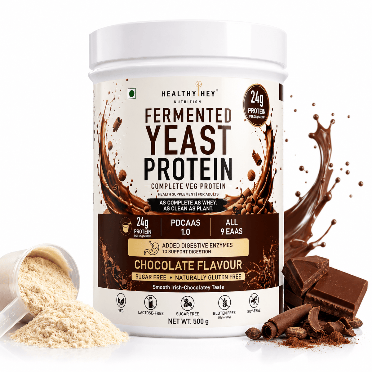 HealthyHey Sports Powder Chocolate Fermented Yeast Protein Helps Muscle Protein Synthesis Supports Healthy - 500g