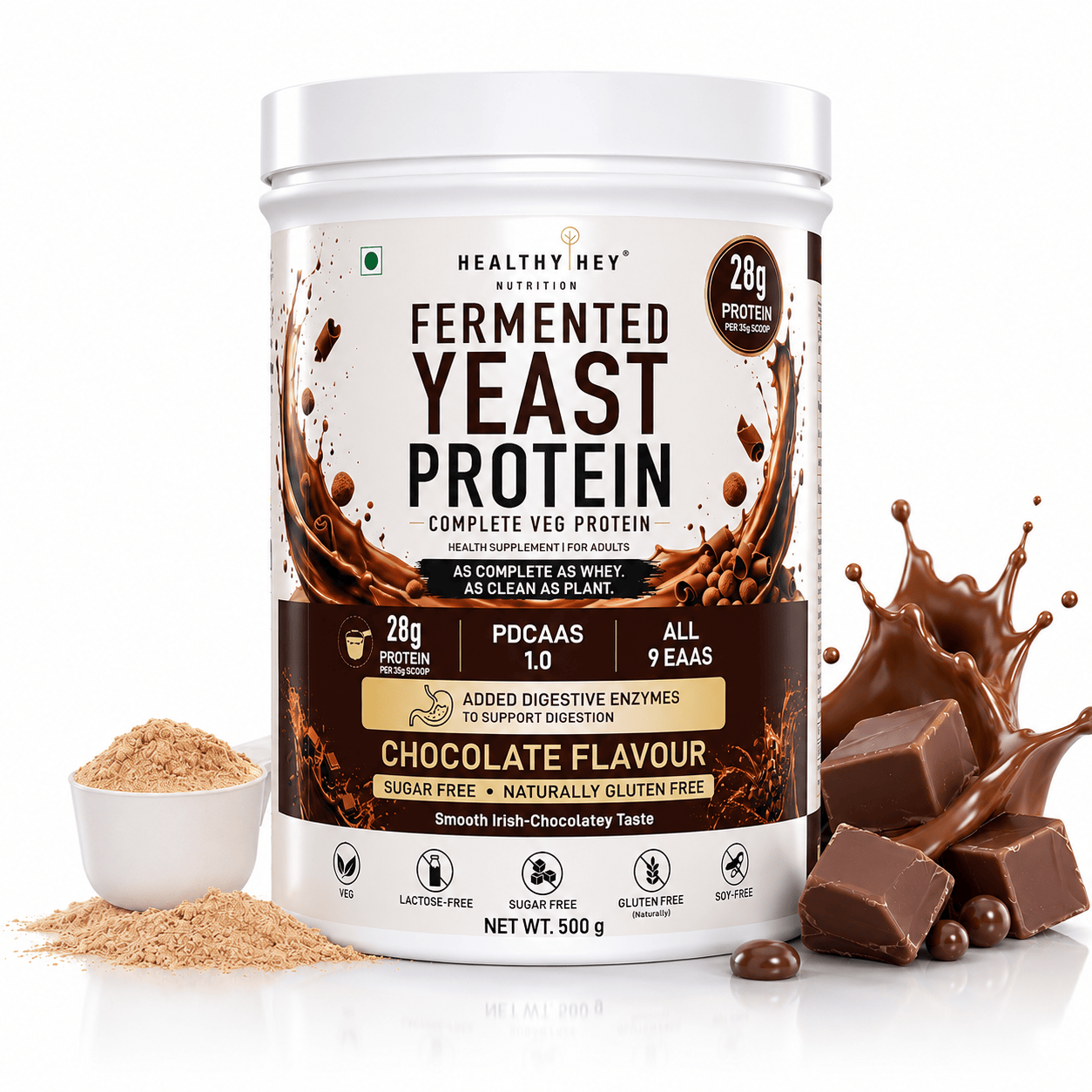 HealthyHey Sports Powder Chocolate Fermented Yeast Protein Helps Muscle Protein Synthesis Supports Healthy - 500g