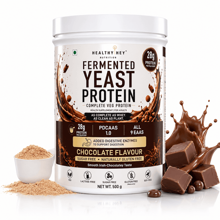 HealthyHey Sports Powder Chocolate Fermented Yeast Protein Helps Muscle Protein Synthesis Supports Healthy - 500g