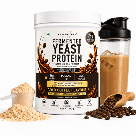 HealthyHey Sports Powder Cold Coffee Fermented Yeast Protein Helps Muscle Protein Synthesis Supports Healthy - 500g