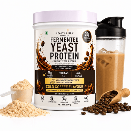 HealthyHey Sports Powder Cold Coffee Fermented Yeast Protein Helps Muscle Protein Synthesis Supports Healthy - 500g