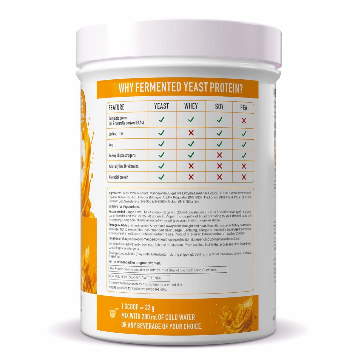 HealthyHey Sports Powder Fermented Yeast Protein Helps Muscle Protein Synthesis Supports Healthy - 25g Protein Per Serving - Mango Flavour