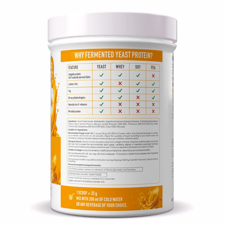 HealthyHey Sports Powder Fermented Yeast Protein Helps Muscle Protein Synthesis Supports Healthy - 25g Protein Per Serving - Mango Flavour