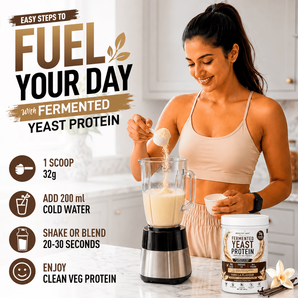 HealthyHey Sports Powder Fermented Yeast Protein Helps Muscle Protein Synthesis Supports Healthy - 32g Per Serving