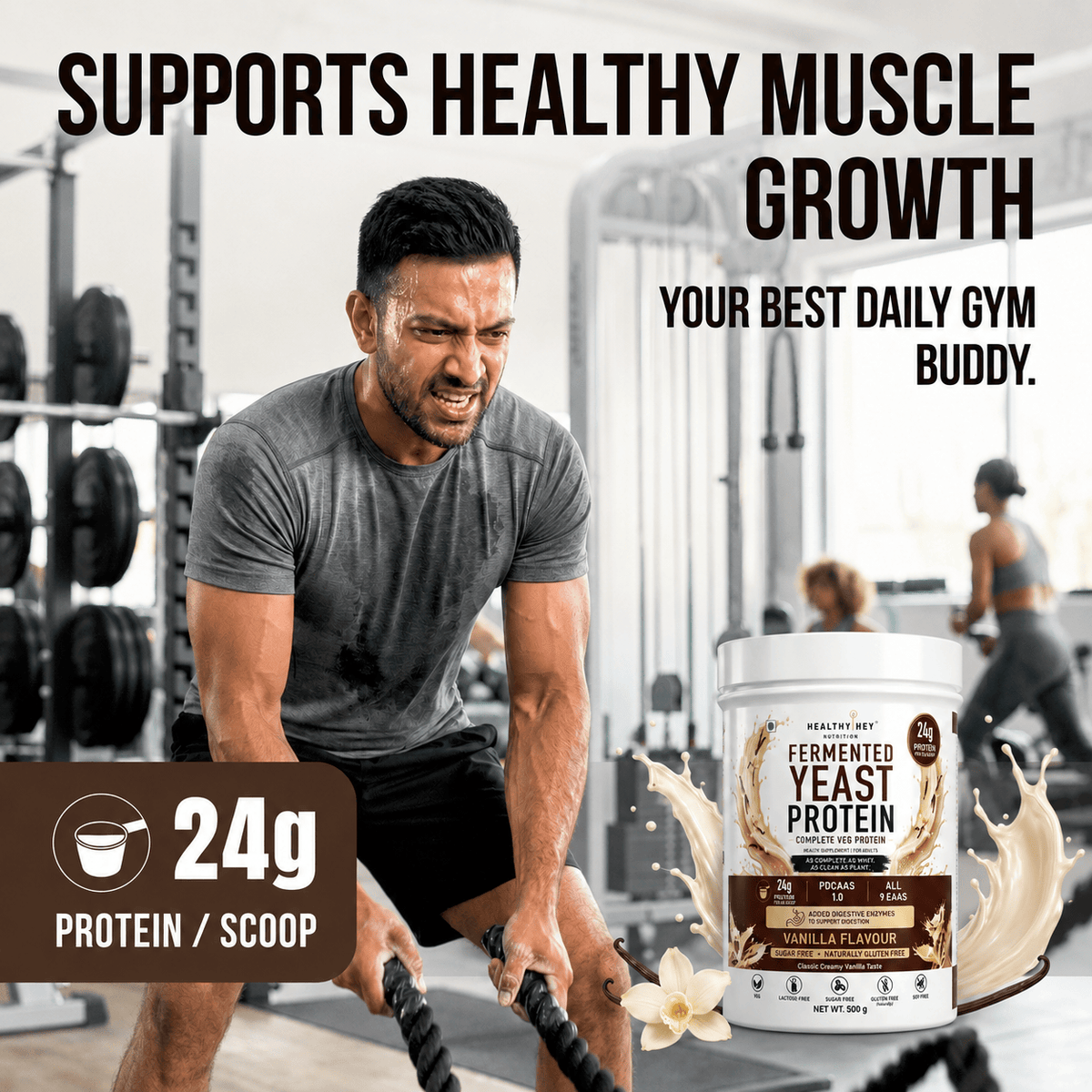 HealthyHey Sports Powder Fermented Yeast Protein Helps Muscle Protein Synthesis Supports Healthy - 32g Per Serving