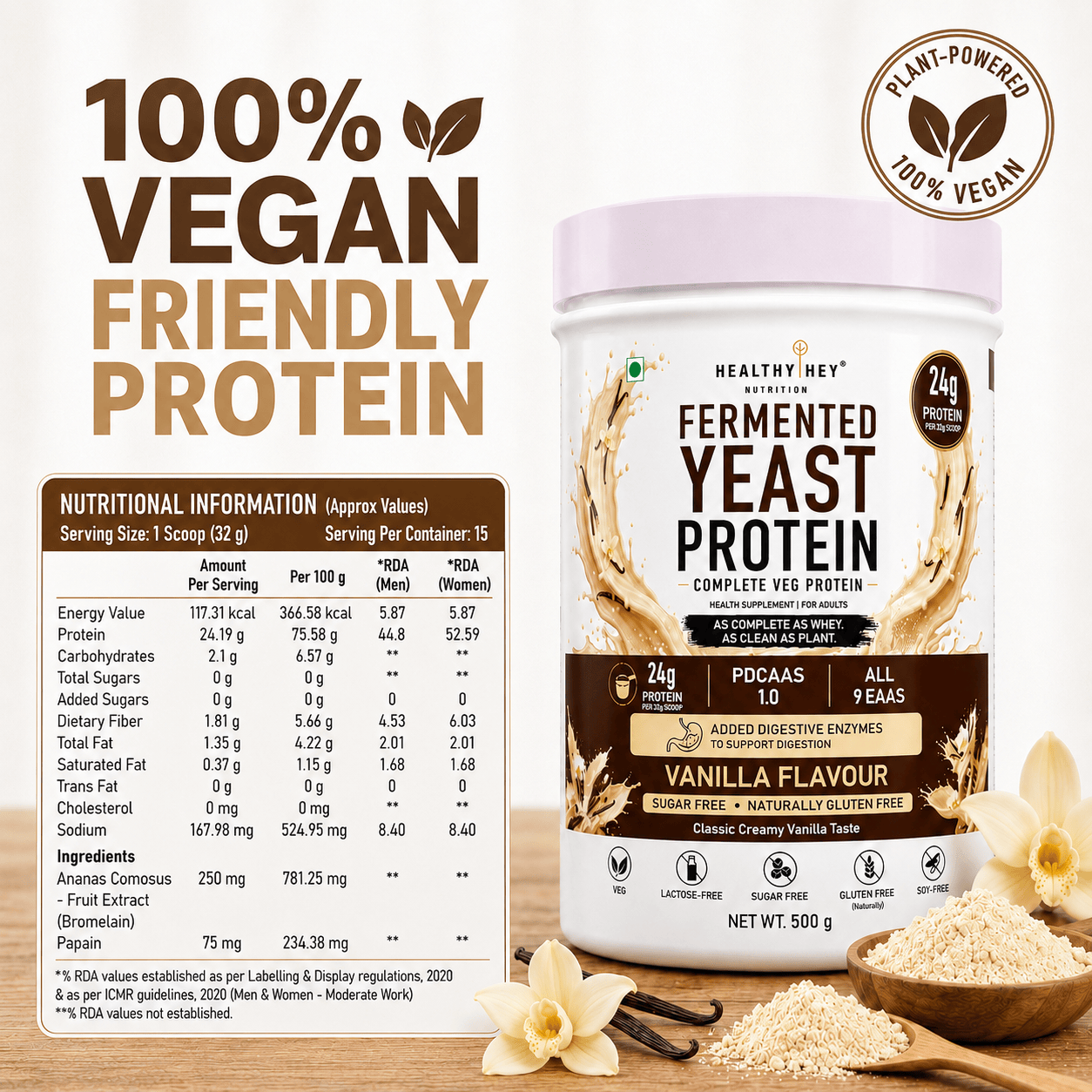 HealthyHey Sports Powder Fermented Yeast Protein Helps Muscle Protein Synthesis Supports Healthy - 32g Per Serving