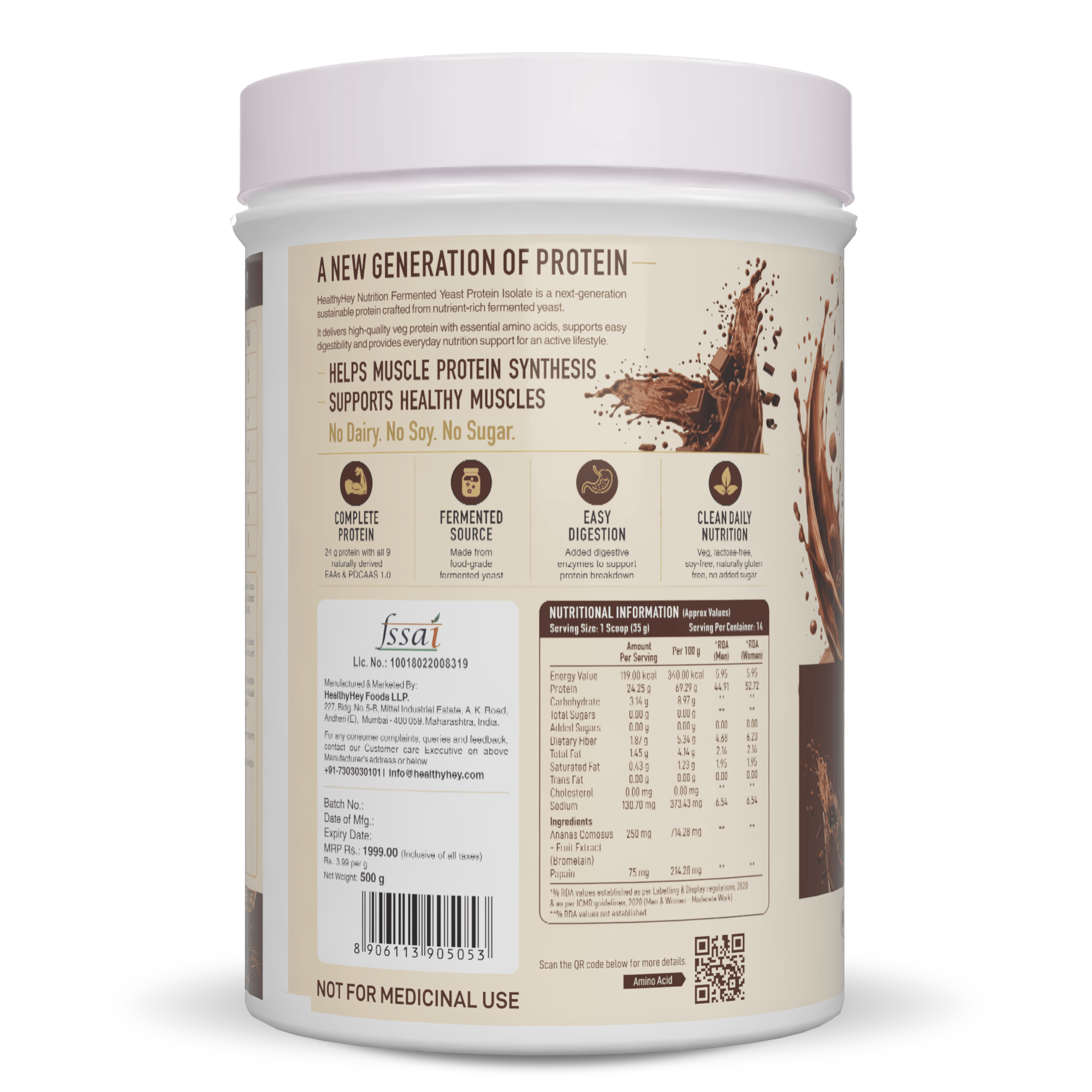 HealthyHey Sports Powder Fermented Yeast Protein Helps Muscle Protein Synthesis Supports Healthy - 500g