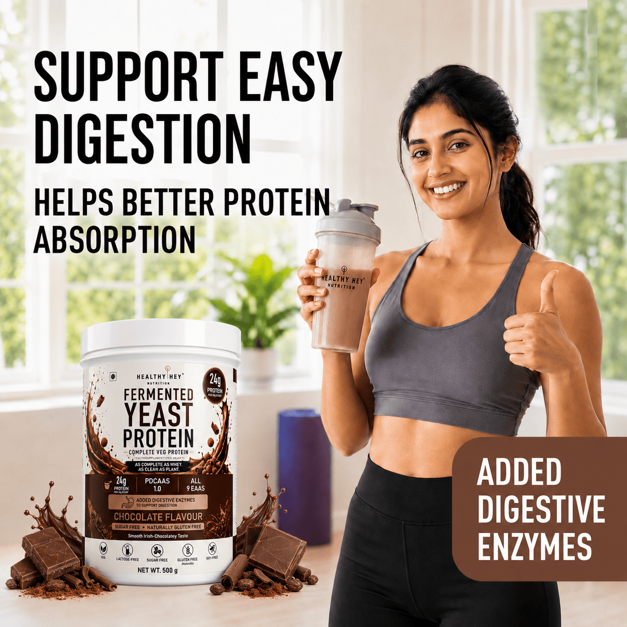 HealthyHey Sports Powder Fermented Yeast Protein Helps Muscle Protein Synthesis Supports Healthy - 500g