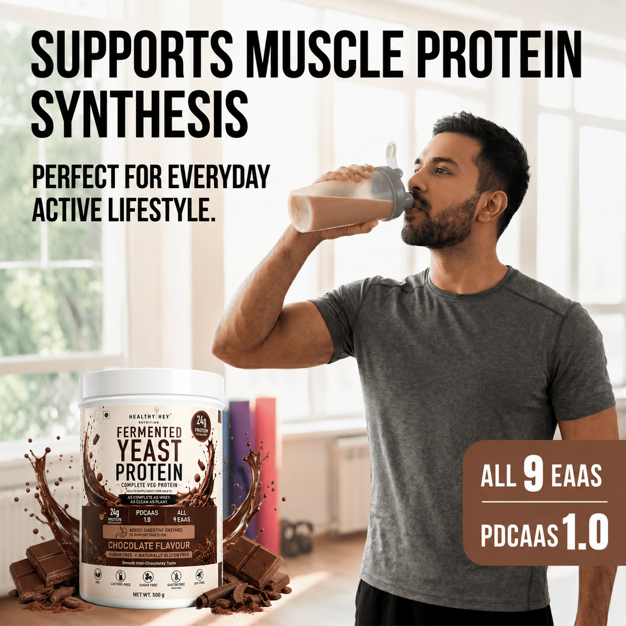 HealthyHey Sports Powder Fermented Yeast Protein Helps Muscle Protein Synthesis Supports Healthy - 500g