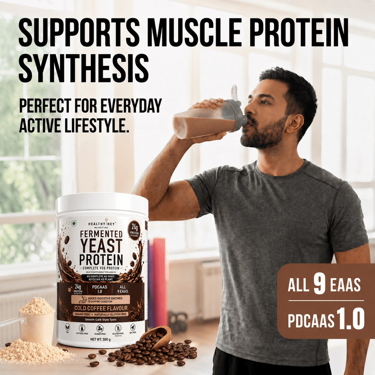 HealthyHey Sports Powder Fermented Yeast Protein Helps Muscle Protein Synthesis Supports Healthy - 500g
