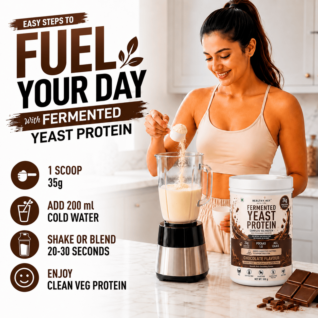 HealthyHey Sports Powder Fermented Yeast Protein Helps Muscle Protein Synthesis Supports Healthy - 500g