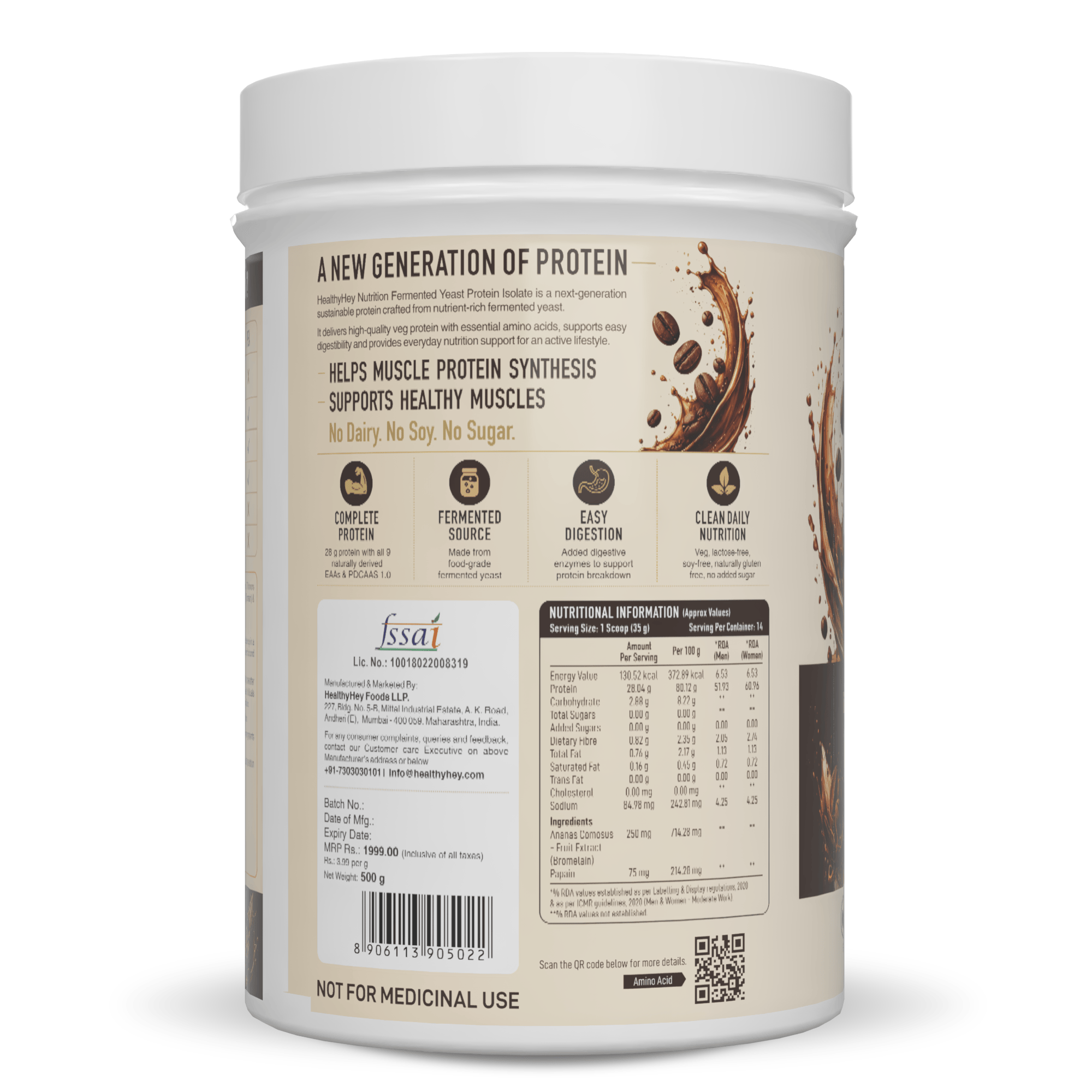 HealthyHey Sports Powder Fermented Yeast Protein Helps Muscle Protein Synthesis Supports Healthy - 500g