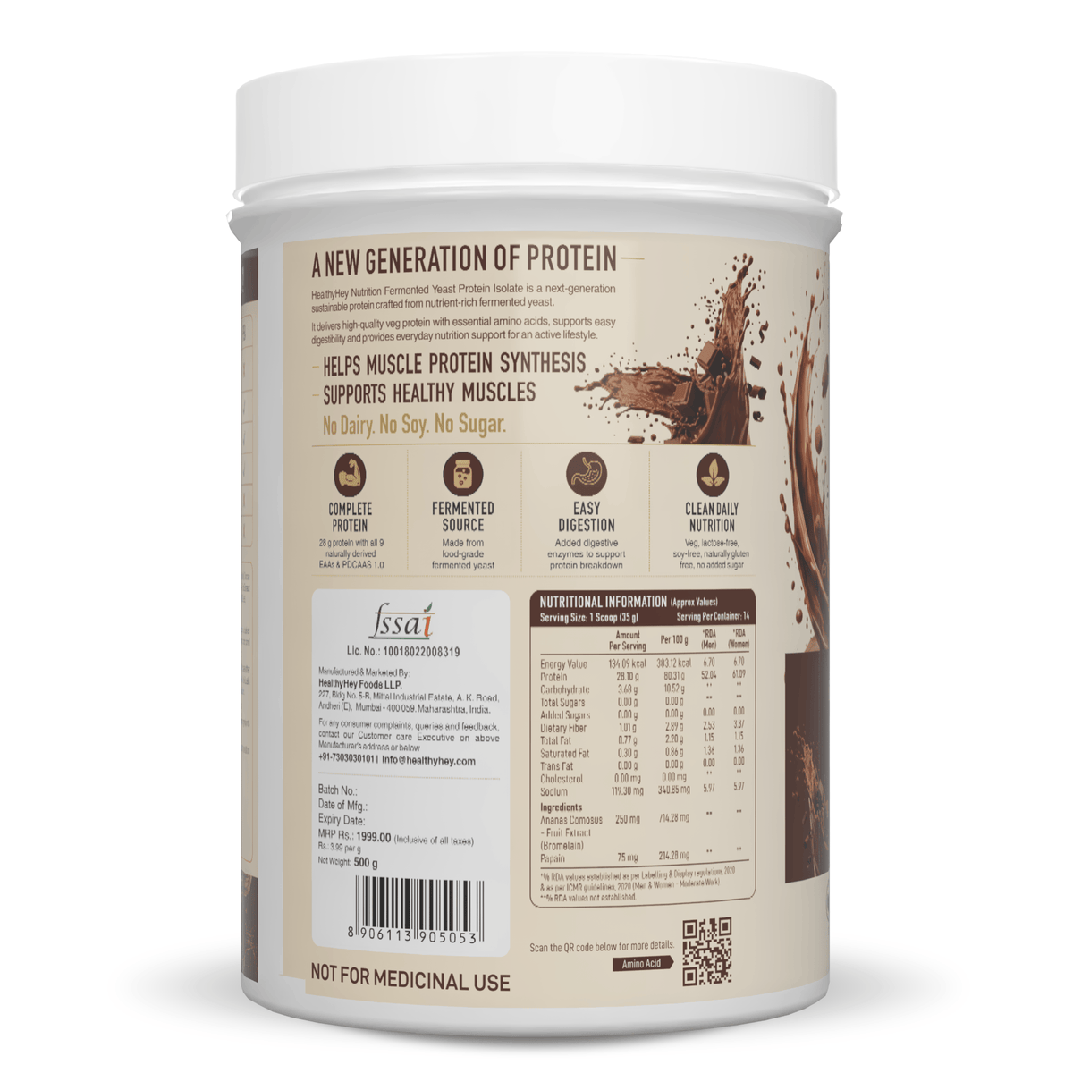HealthyHey Sports Powder Fermented Yeast Protein Helps Muscle Protein Synthesis Supports Healthy - 500g