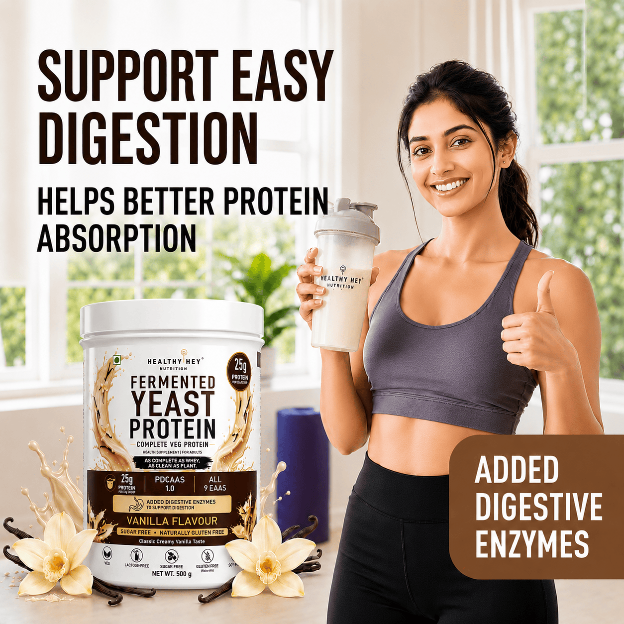 HealthyHey Sports Powder Fermented Yeast Protein Helps Muscle Protein Synthesis Supports Healthy - 500g