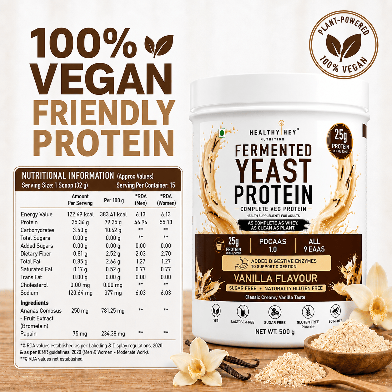 HealthyHey Sports Powder Fermented Yeast Protein Helps Muscle Protein Synthesis Supports Healthy - 500g