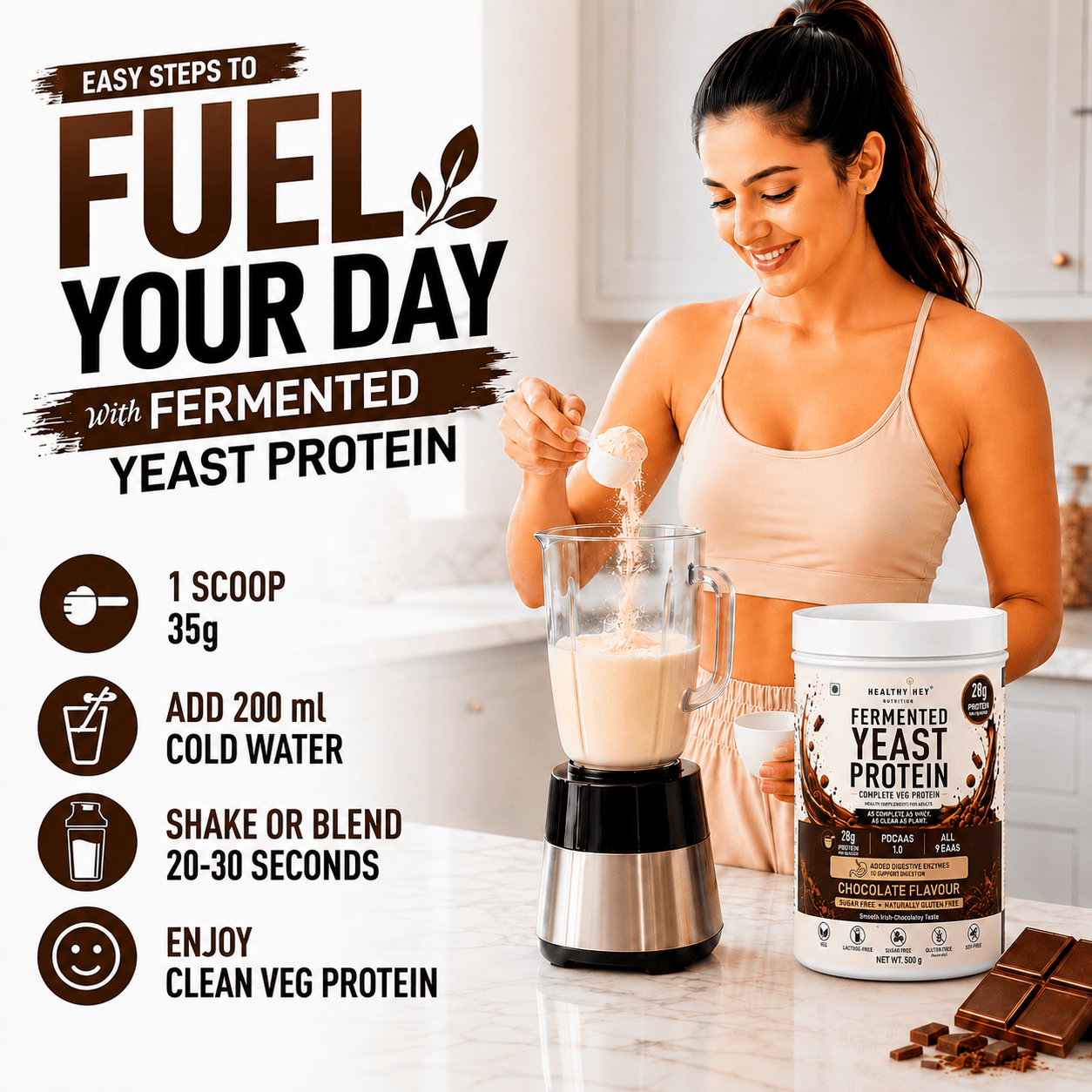 HealthyHey Sports Powder Fermented Yeast Protein Helps Muscle Protein Synthesis Supports Healthy - 500g
