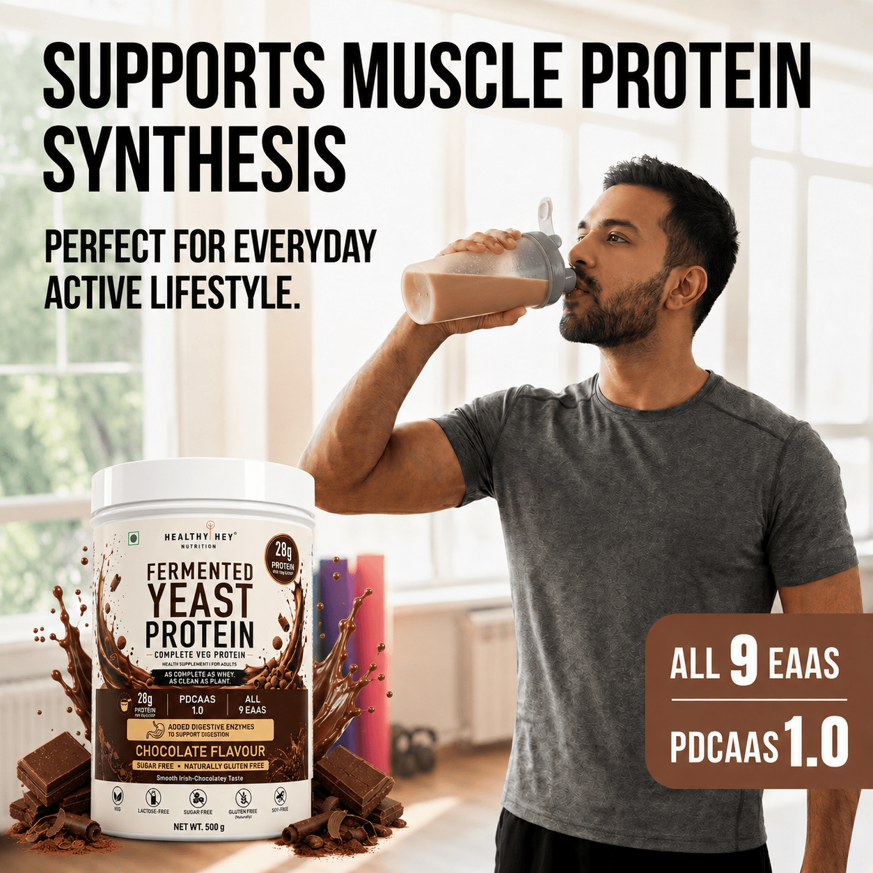 HealthyHey Sports Powder Fermented Yeast Protein Helps Muscle Protein Synthesis Supports Healthy - 500g