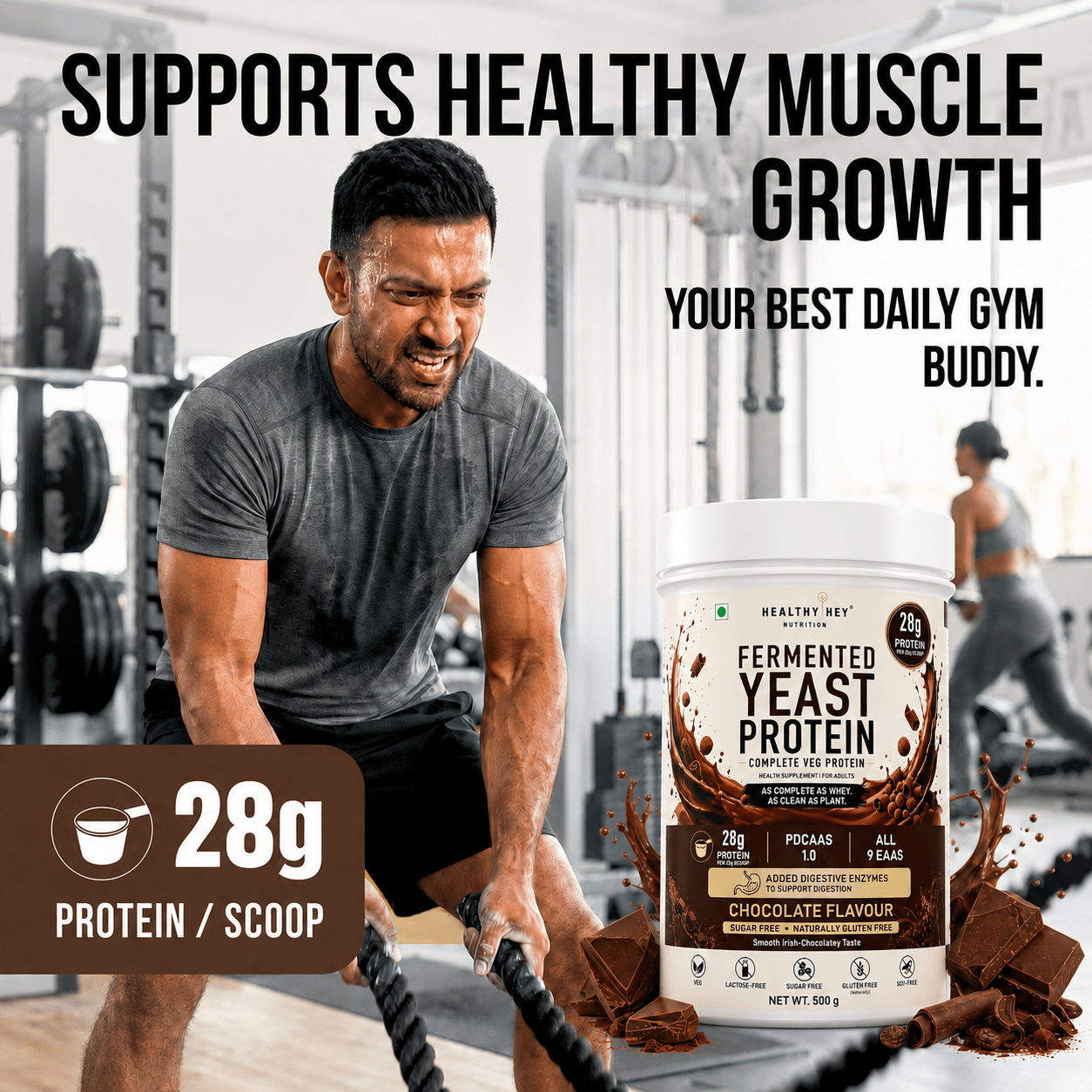HealthyHey Sports Powder Fermented Yeast Protein Helps Muscle Protein Synthesis Supports Healthy - 500g