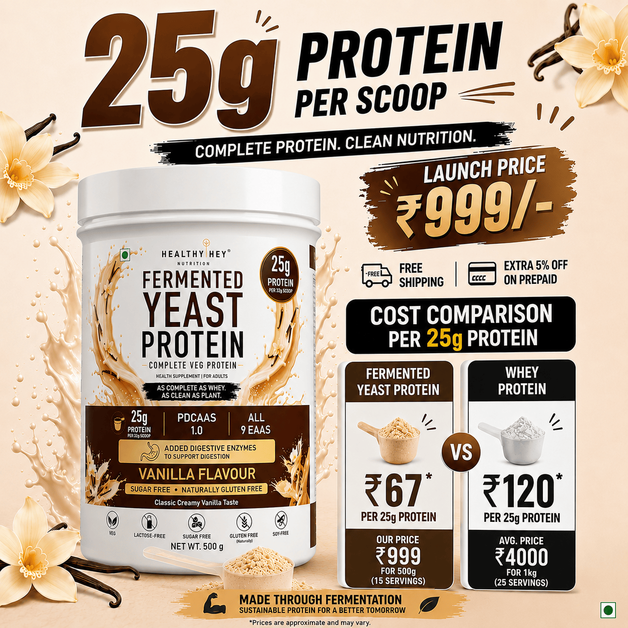 HealthyHey Sports Powder Fermented Yeast Protein Helps Muscle Protein Synthesis Supports Healthy - 500g