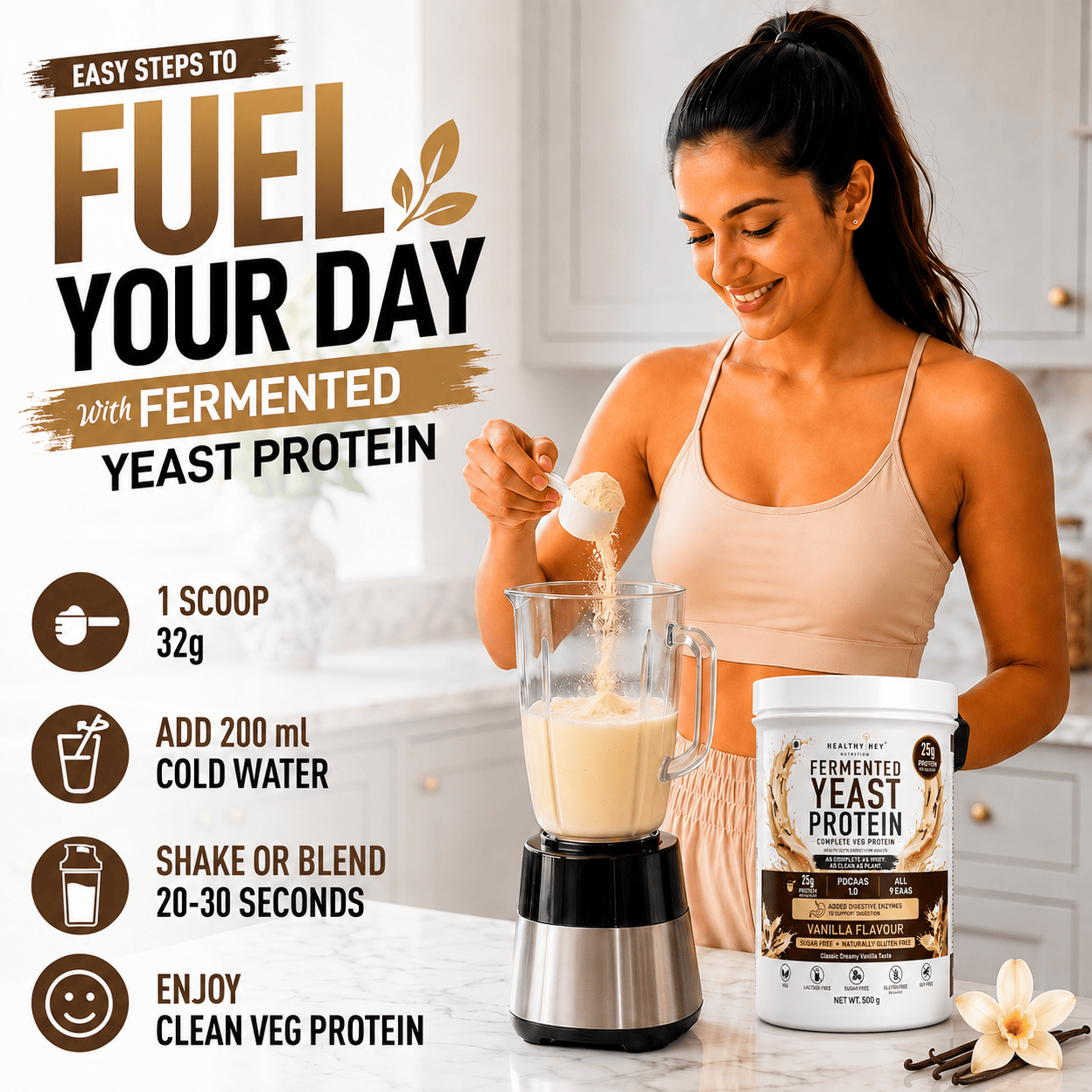 HealthyHey Sports Powder Fermented Yeast Protein Helps Muscle Protein Synthesis Supports Healthy - 500g