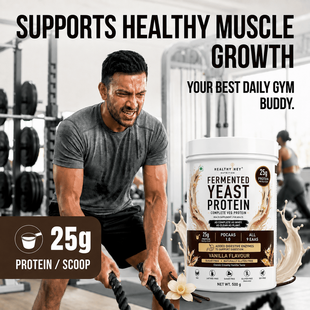 HealthyHey Sports Powder Fermented Yeast Protein Helps Muscle Protein Synthesis Supports Healthy - 500g