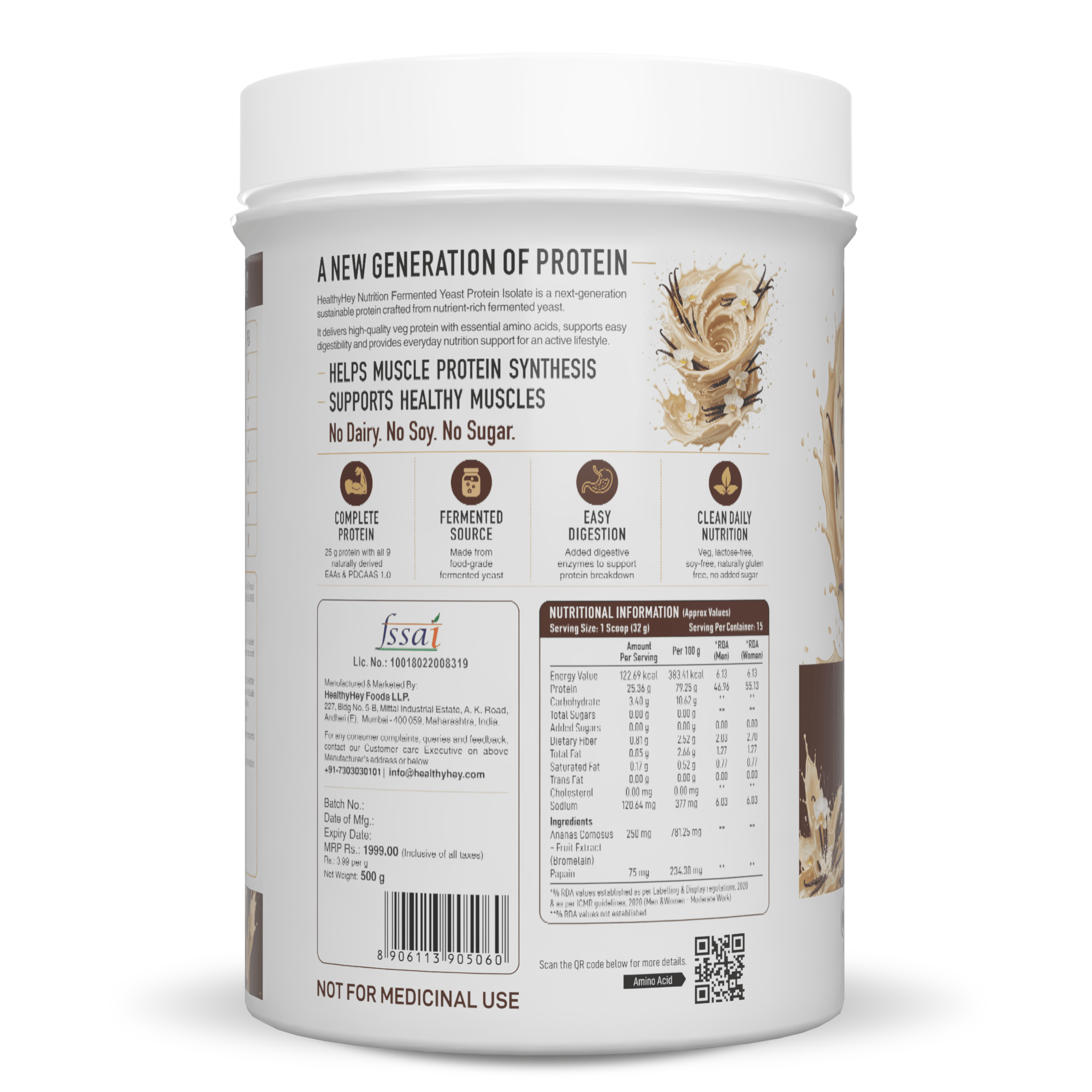 HealthyHey Sports Powder Fermented Yeast Protein Helps Muscle Protein Synthesis Supports Healthy - 500g