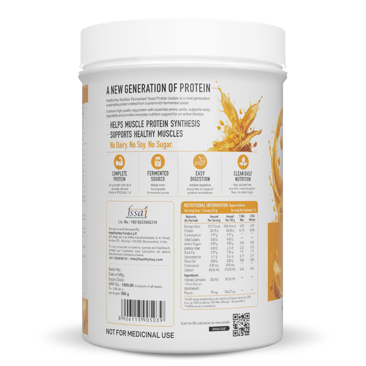 HealthyHey Sports Powder Fermented Yeast Protein Helps Muscle Protein Synthesis Supports Healthy - 500g