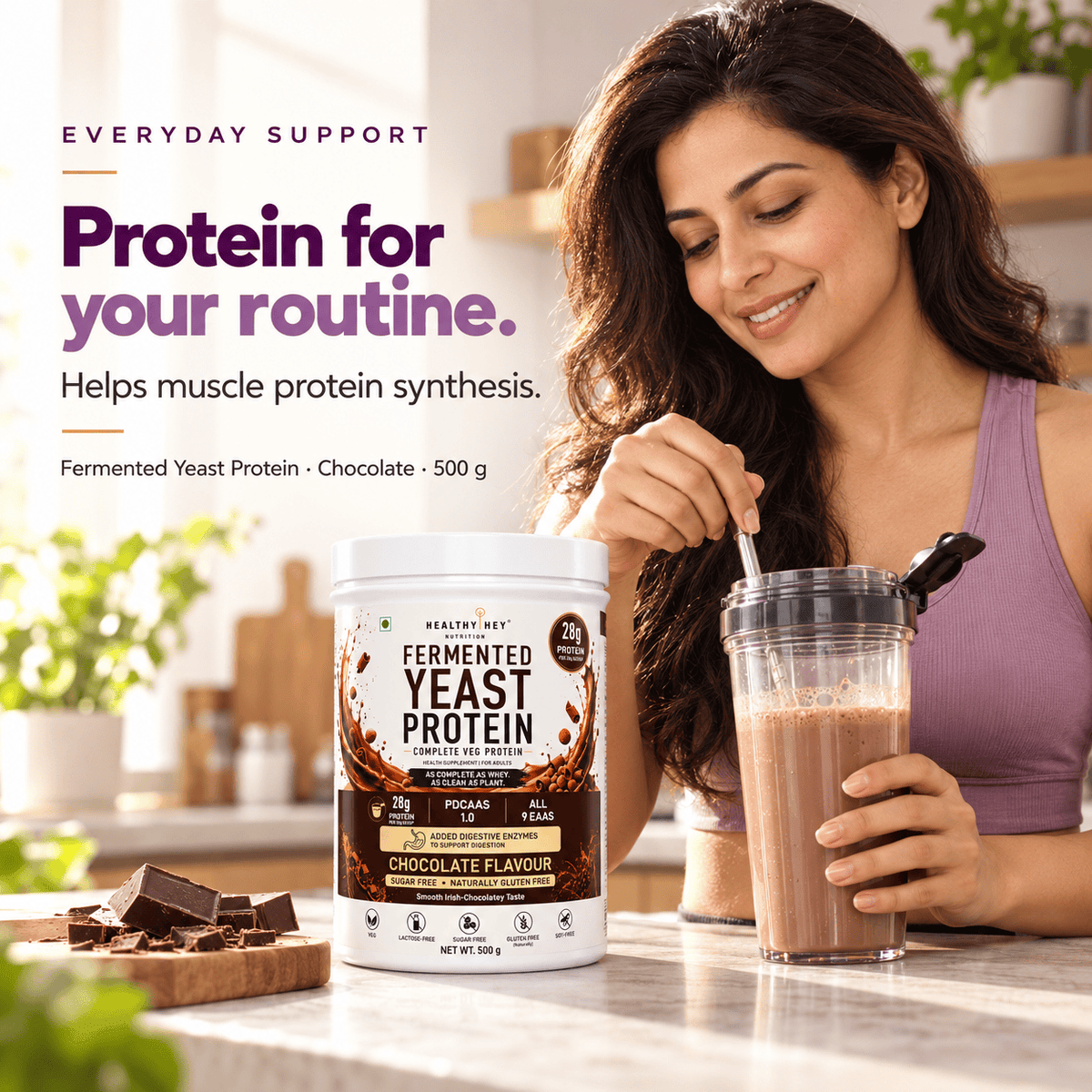 HealthyHey Sports Powder Fermented Yeast Protein Helps Muscle Protein Synthesis Supports Healthy - 500g
