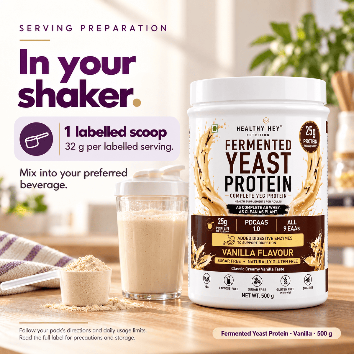 HealthyHey Sports Powder Fermented Yeast Protein Helps Muscle Protein Synthesis Supports Healthy - 500g