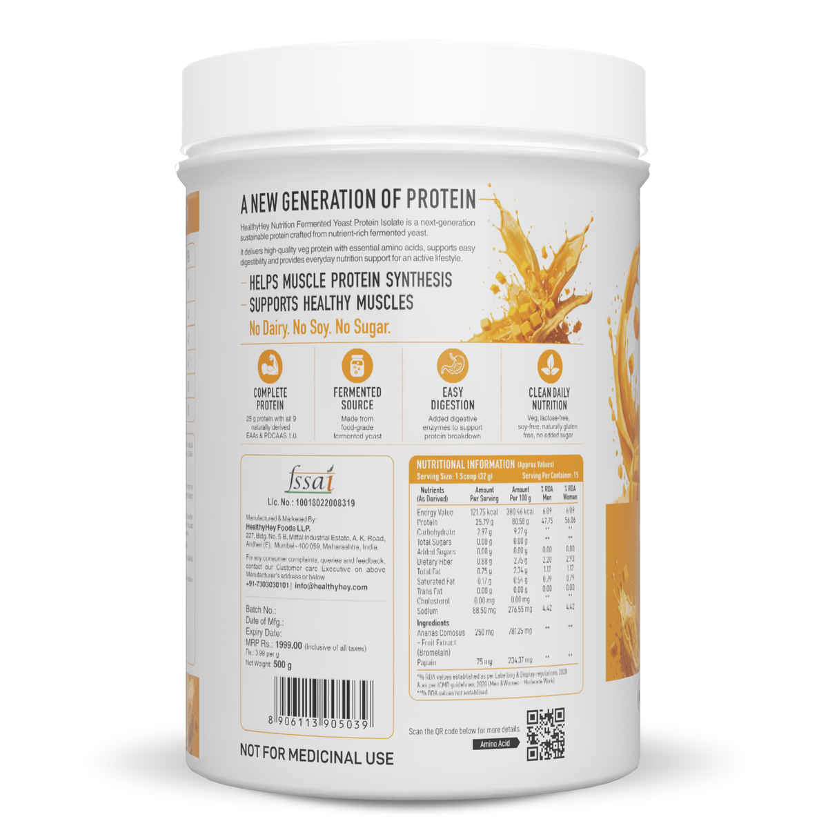HealthyHey Sports Powder Fermented Yeast Protein Helps Muscle Protein Synthesis Supports Healthy - 500g