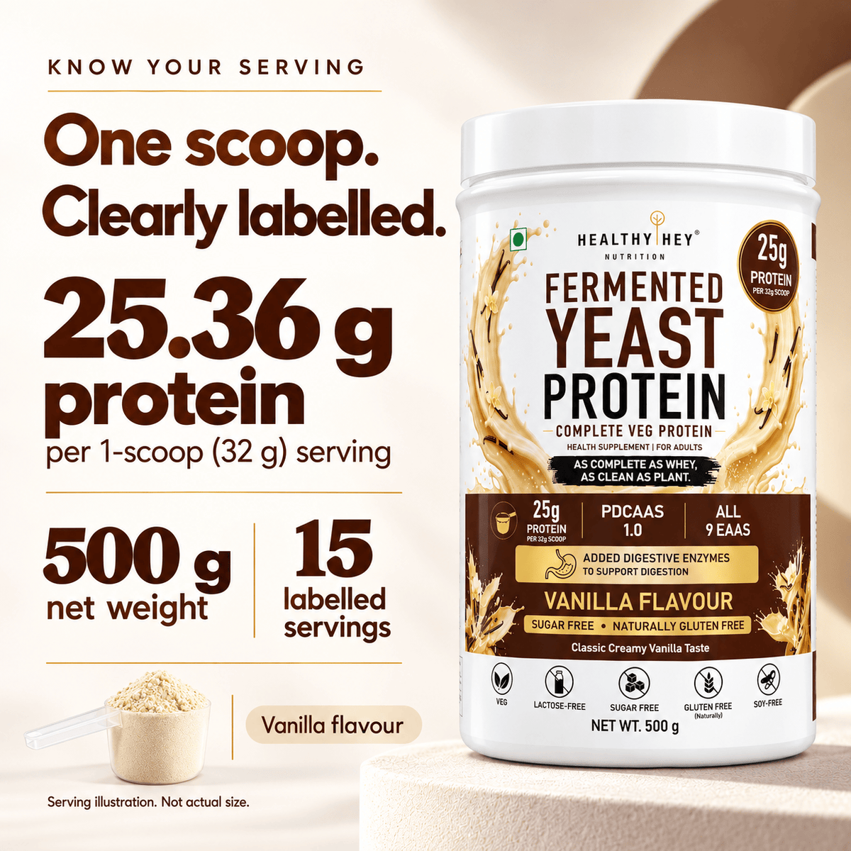 HealthyHey Sports Powder Fermented Yeast Protein Helps Muscle Protein Synthesis Supports Healthy - 500g