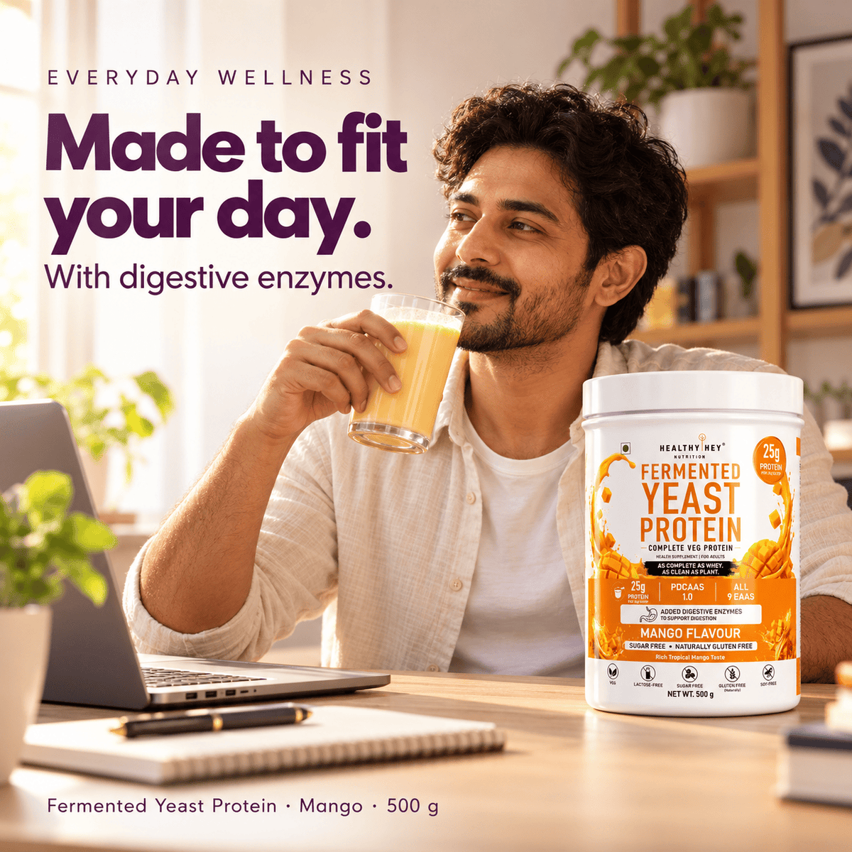 HealthyHey Sports Powder Fermented Yeast Protein Helps Muscle Protein Synthesis Supports Healthy - 500g