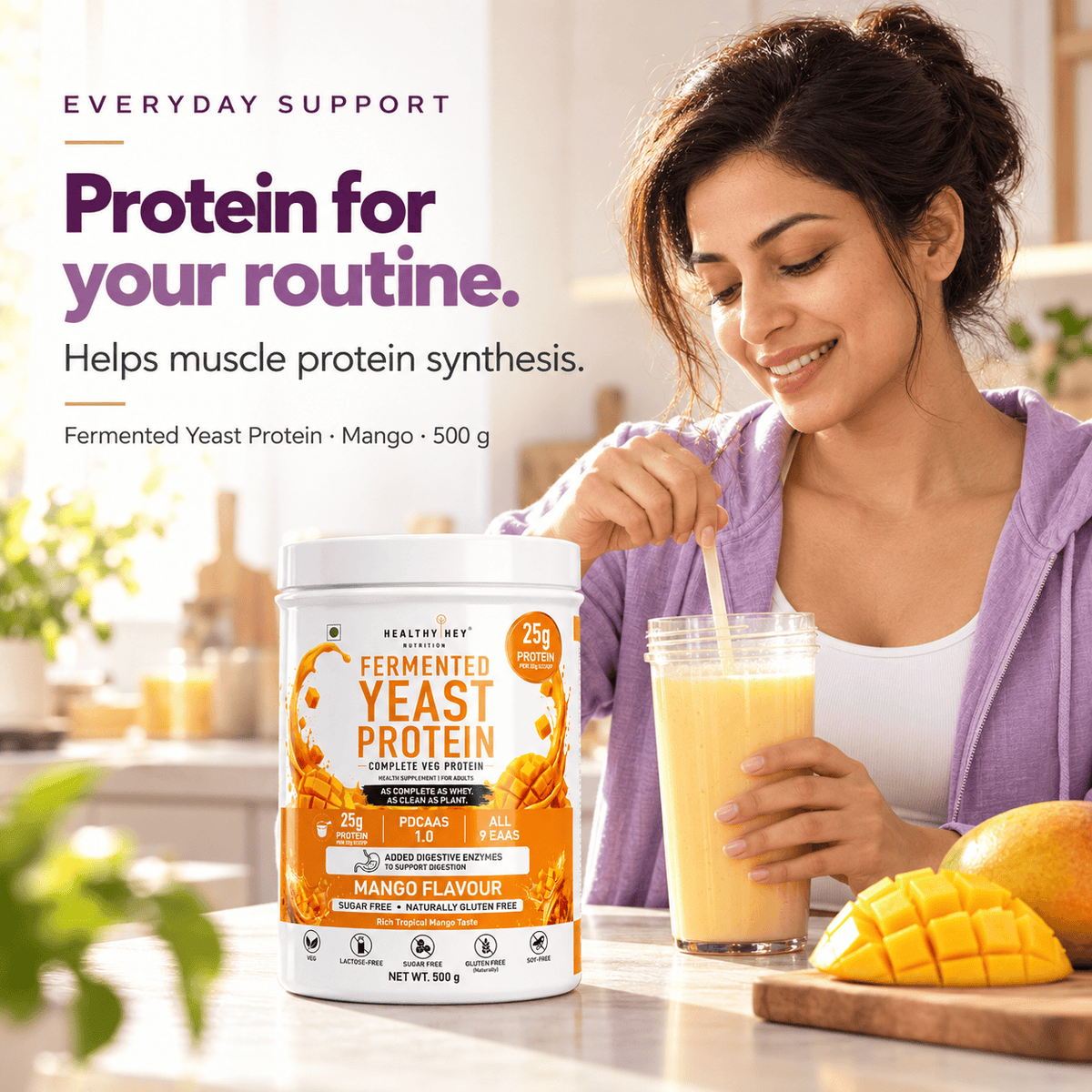 HealthyHey Sports Powder Fermented Yeast Protein Helps Muscle Protein Synthesis Supports Healthy - 500g