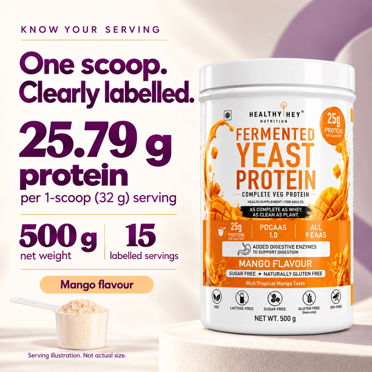 HealthyHey Sports Powder Fermented Yeast Protein Helps Muscle Protein Synthesis Supports Healthy - 500g