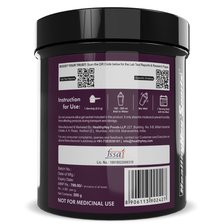 HealthyHey Sports Powder Glycine Powder, - Amino Acid Supplement - Support Muscle Health - 200 gram - 80 Servings