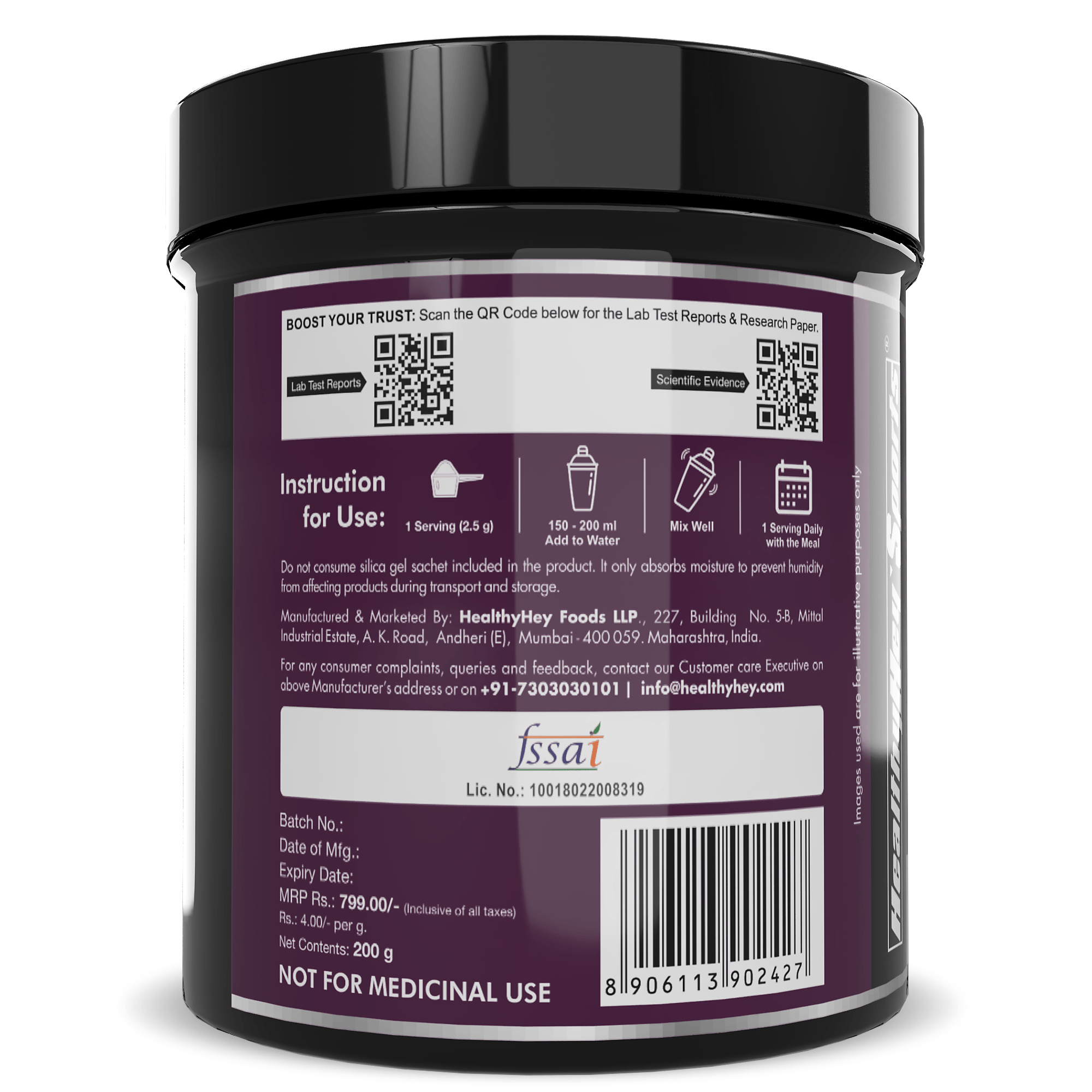 HealthyHey Sports Powder Glycine Powder, - Amino Acid Supplement - Support Muscle Health - 200 gram - 80 Servings