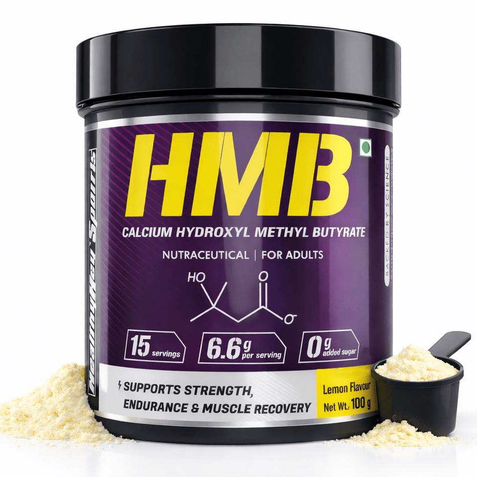 HealthyHey Sports Powder HMB Calcium,Supports Strength,endurance & muscle recovery Hydroxyl Methyl Butyrate Powder Lemon Flavour 100g