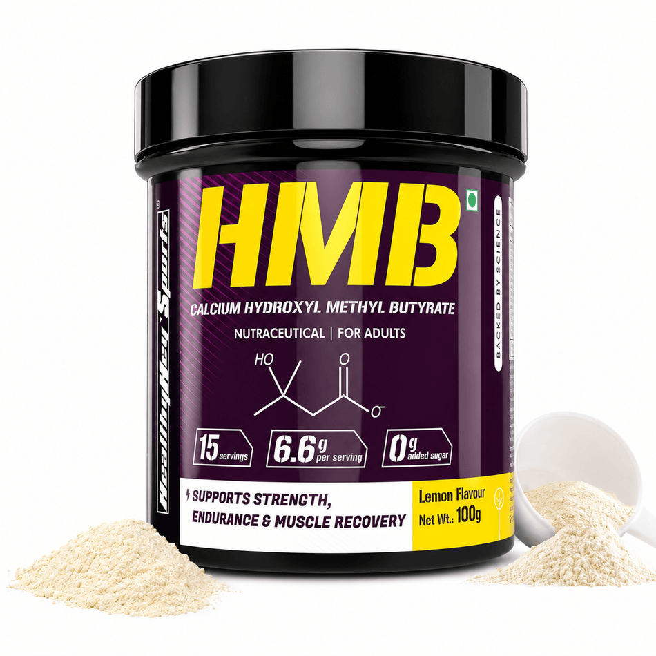 HealthyHey Sports Powder HMB Calcium,Supports Strength,endurance & muscle recovery Hydroxyl Methyl Butyrate Powder Lemon Flavour 100g