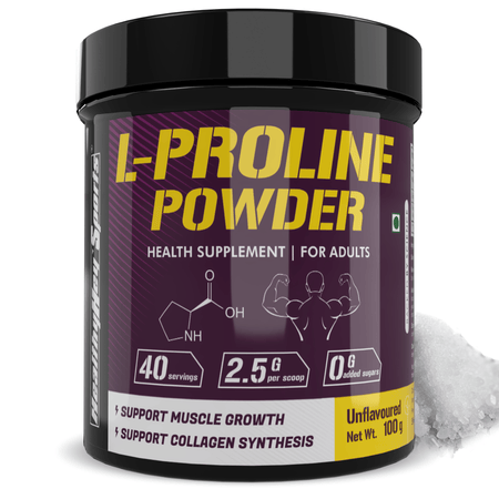 HealthyHey Sports Powder L-Proline Powder, Supports Muscle Growth & Collagen Formation, 100g Unflavoured - 40 Servings