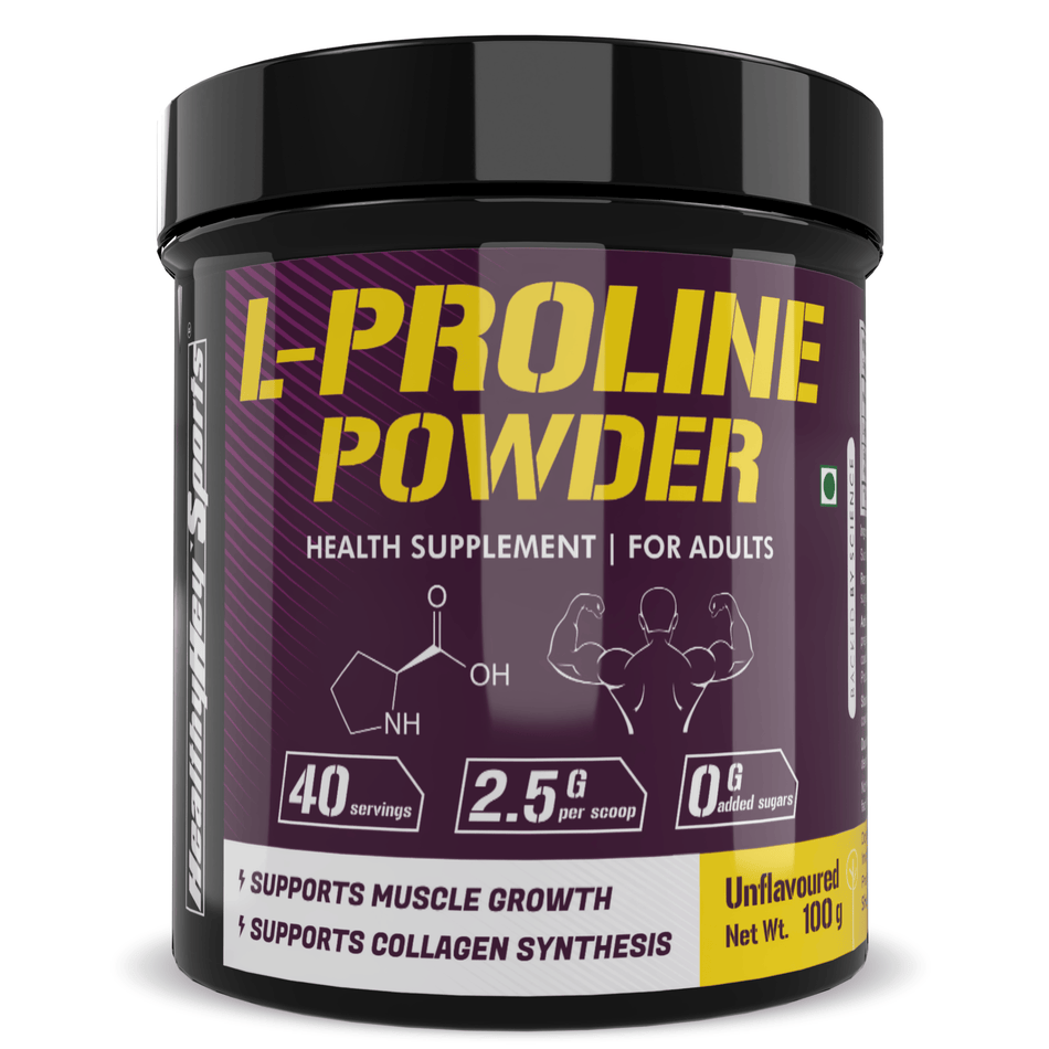 HealthyHey Sports Powder L-Proline Powder, Supports Muscle Growth & Collagen Formation, 100g Unflavoured - 40 Servings