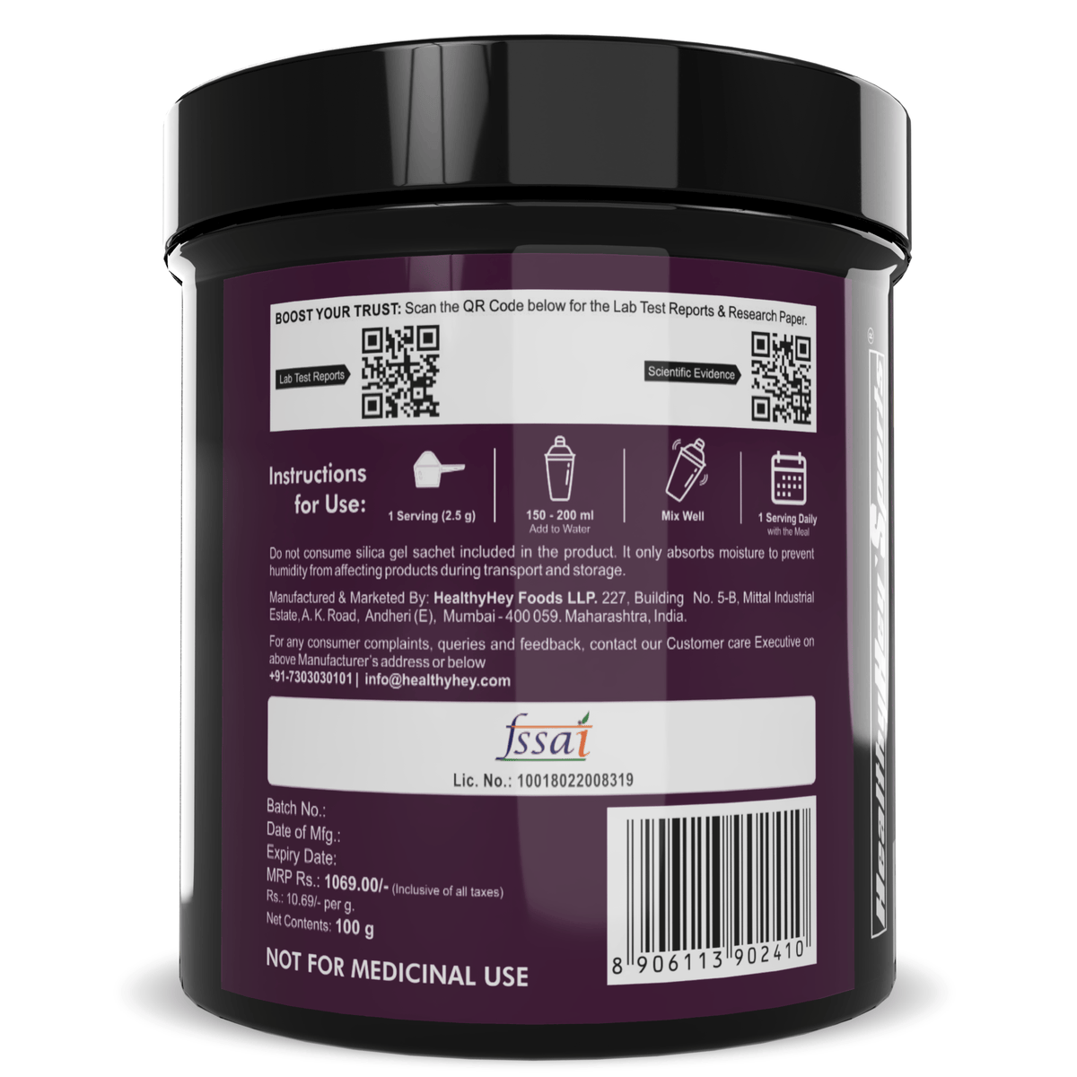 HealthyHey Sports Powder L-Proline Powder, Supports Muscle Growth & Collagen Formation, 100g Unflavoured - 40 Servings